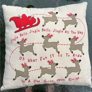 Ashland Decorative Throw Pillow Santa Sleigh Reindeer 3D Nose Jingle Bells